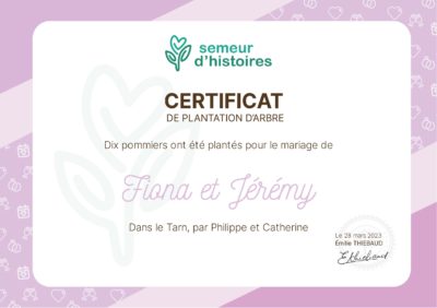 Exemple de certificat de plantation pour un mariage